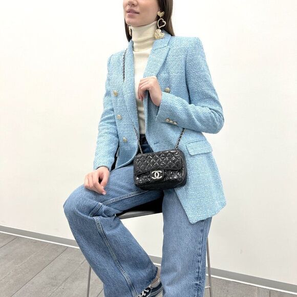 Chanel Crinkled Calfskin Leather and Tweed Classic Flap in Black - Picture 4 of 14